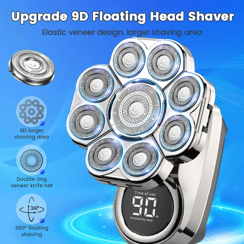 9D Floating Electric Shavers for Men Bald Head IPX7 Waterproof Electric Razor Wet/Dry Shaving with Grooming Kit with LED Display - Image 4