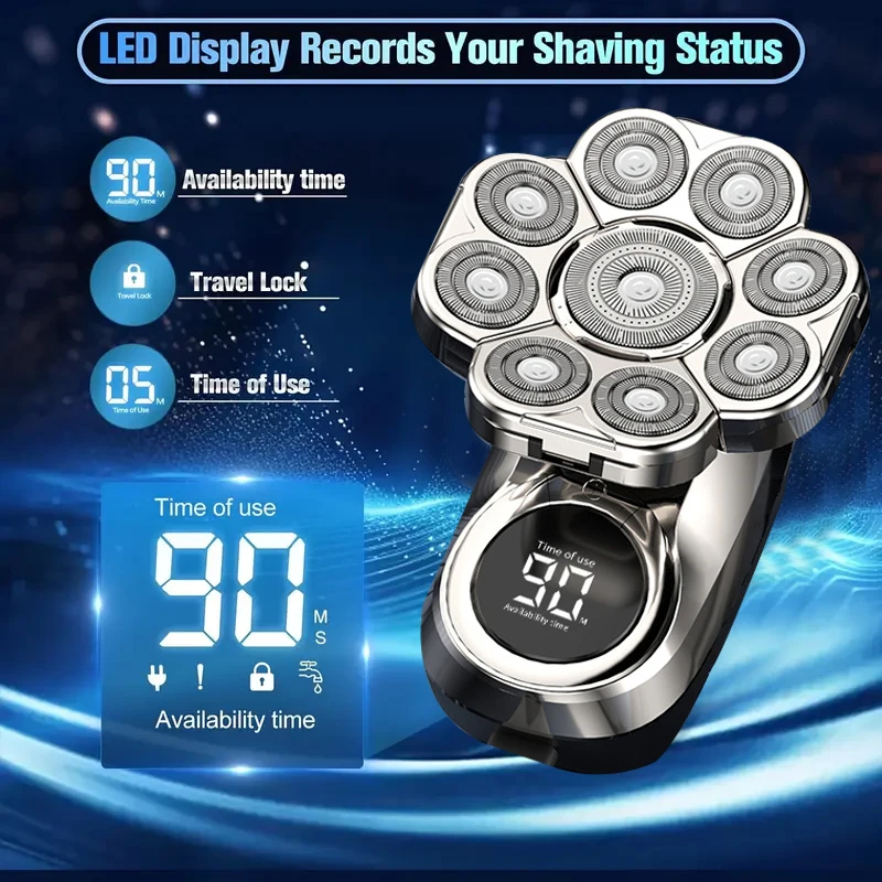 9D Floating Electric Shavers for Men Bald Head IPX7 Waterproof Electric Razor Wet/Dry Shaving with Grooming Kit with LED Display - Image 3