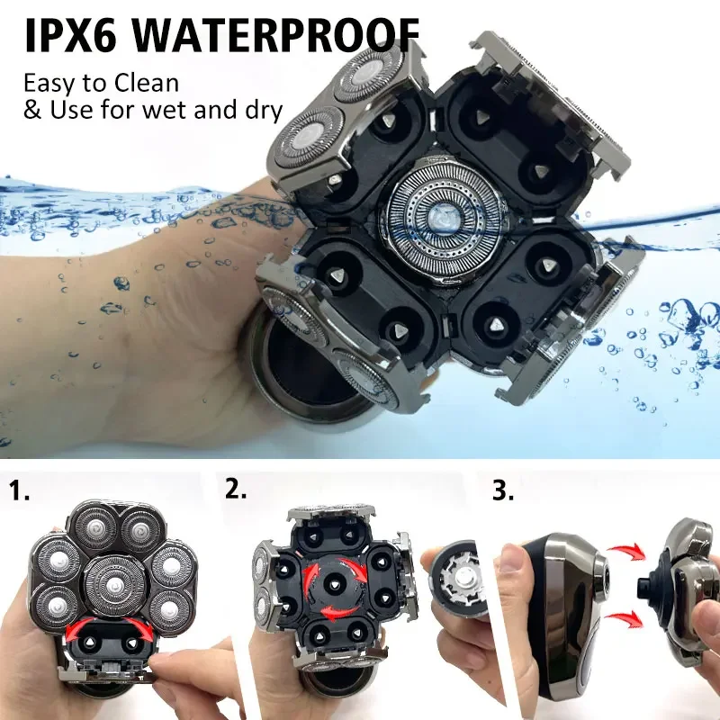 9D Floating Electric Shavers for Men Bald Head IPX7 Waterproof Electric Razor Wet/Dry Shaving with Grooming Kit with LED Display - Image 5