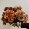 9Heads Roses Bouquet Artificial Flower Brown Coffee Rose Fake Rose Home Decoration Wedding