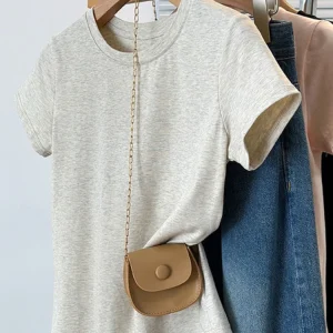 AOSSVIAO Trendy Solid Color Loose Casual Regular Shoulder Basic Top 2026 Summer Korean Style O-Neck Women's Short Sleeve T-Shirt