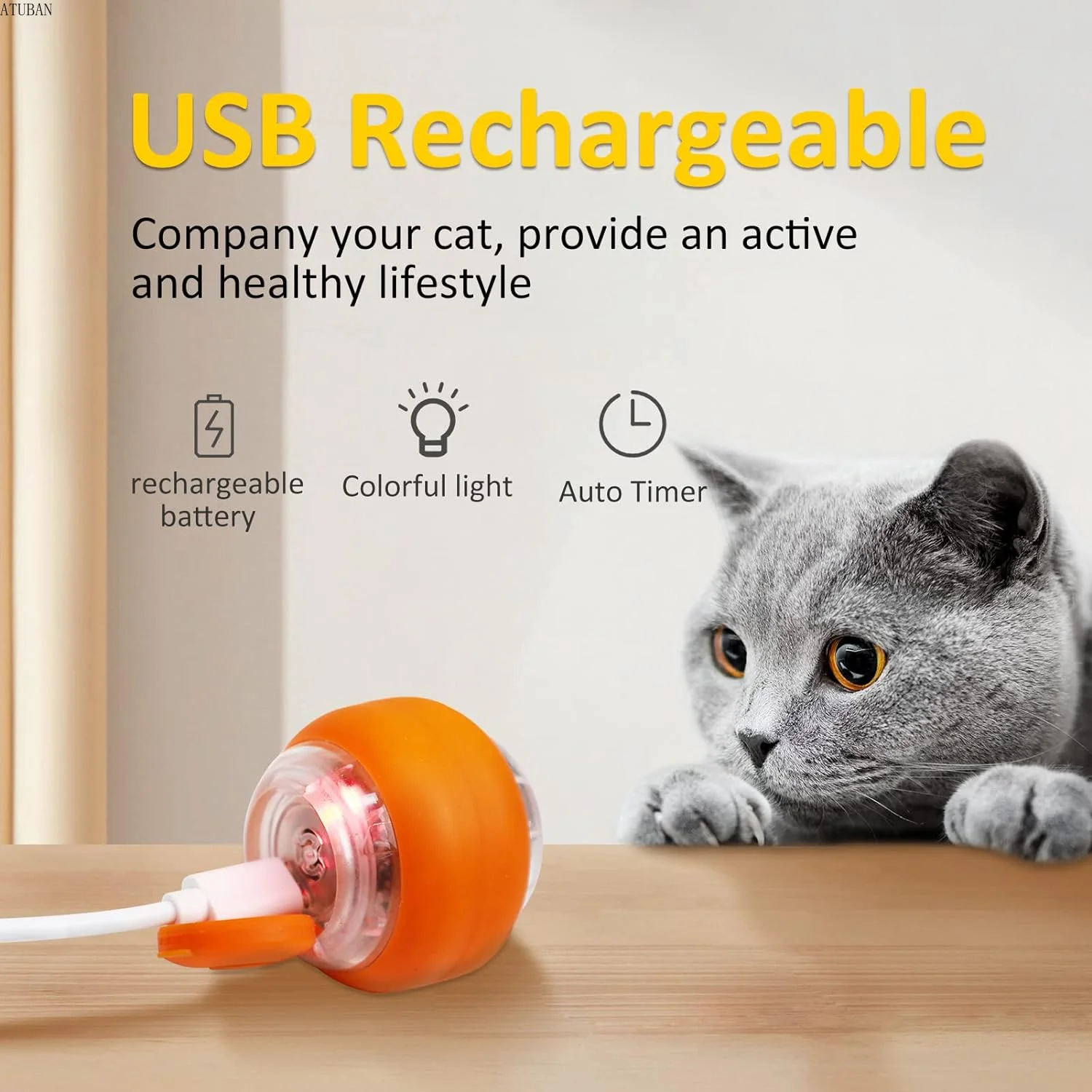 ATUBAN Moving Cat Toy Ball,Motion Activated Cat Toy for Indoor Cat,Interactive Cat Ball,Smart Cat Toy for Exercise Entertainment - Image 4