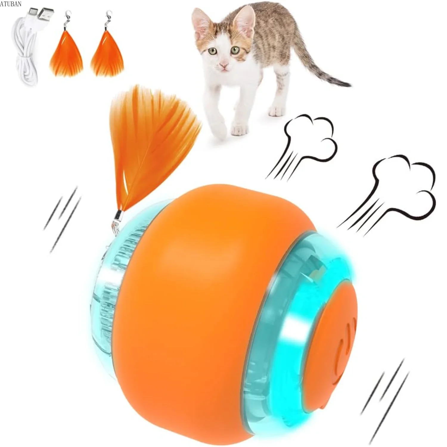 ATUBAN Moving Cat Toy Ball,Motion Activated Cat Toy for Indoor Cat,Interactive Cat Ball,Smart Cat Toy for Exercise Entertainment