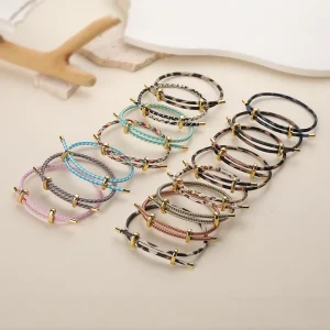 Adjustable Drawstring Bracelet, Black & Brown Cowhide-Textured Multicolor Braided Cord - Unisex Couple's Accessory - 1 Piece