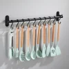 Aluminum Wall Mounted Kitchen Hook Rack Wall Hangers Rail Kitchen Utensils Rack Spoon Shovel Chopping Board Storage Rack