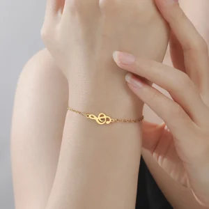 Amaxer Stainless Steel Musical Note Bracelet Treble Clef Multi-layer Bead Chain Jewelry For Women Music Lover Gift