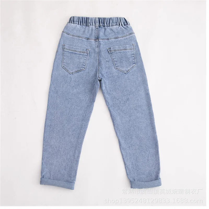 Autumn Girls Jeans Cartoon Applique Denim Trousers Children's Stretch Waist Solid Pants Casual loose jeans - Image 2