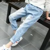 Autumn Girls Jeans Cartoon Applique Denim Trousers Children's Stretch Waist Solid Pants Casual loose jeans