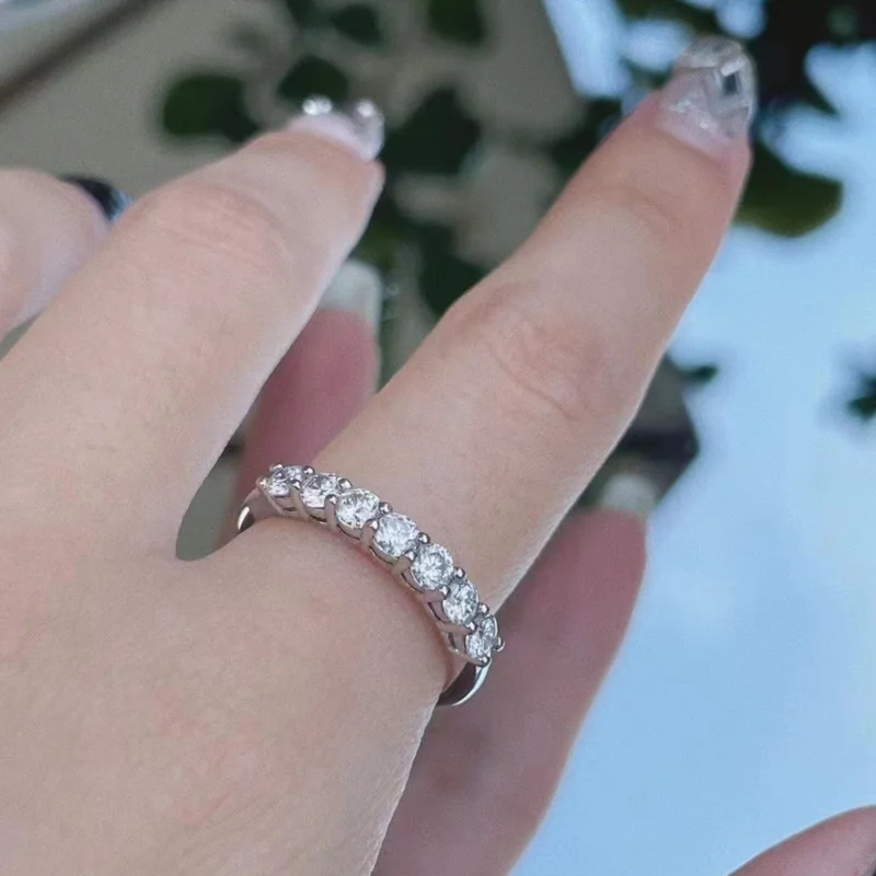 BIJOX STORY 3mm Gemstone Moissanite Ring for Women S925 Silver White Gold Stackable Wedding Band Diamond Matching Gift - Image 4