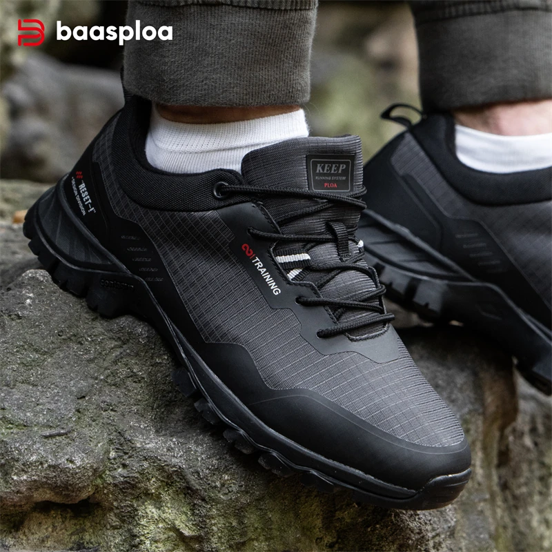 Baasploa Men Hiking Shoes New Waterproof Outdoor Climbing Sneakers Male Anti-Skid and Wear-Resistant Comfortable Sport Shoes