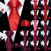 Barry.Wang Red Maroon Burgundy Rose Men's Tie Pocket Square Cufflinks Set Jacquard Necktie for Male Wedding Business Party