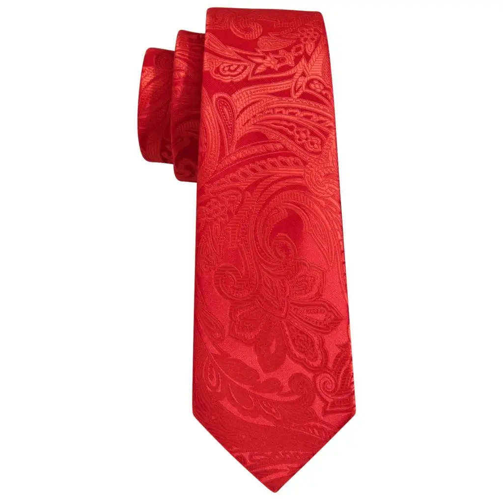 Barry.Wang Red Maroon Burgundy Rose Men's Tie Pocket Square Cufflinks Set Jacquard Necktie for Male Wedding Business Party - Image 4