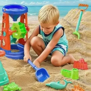 Beach Toy Set for Kids Sand Wheel Sand Bucket Scooter Shovel Rake Sailboat Cute Molds Outdoor Sandbox Sand Toys