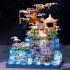 Big Flowers Tree House Building Blocks Set for Adults Chinese Architecture Model Bonsai Toys with String Lights Home Decoration