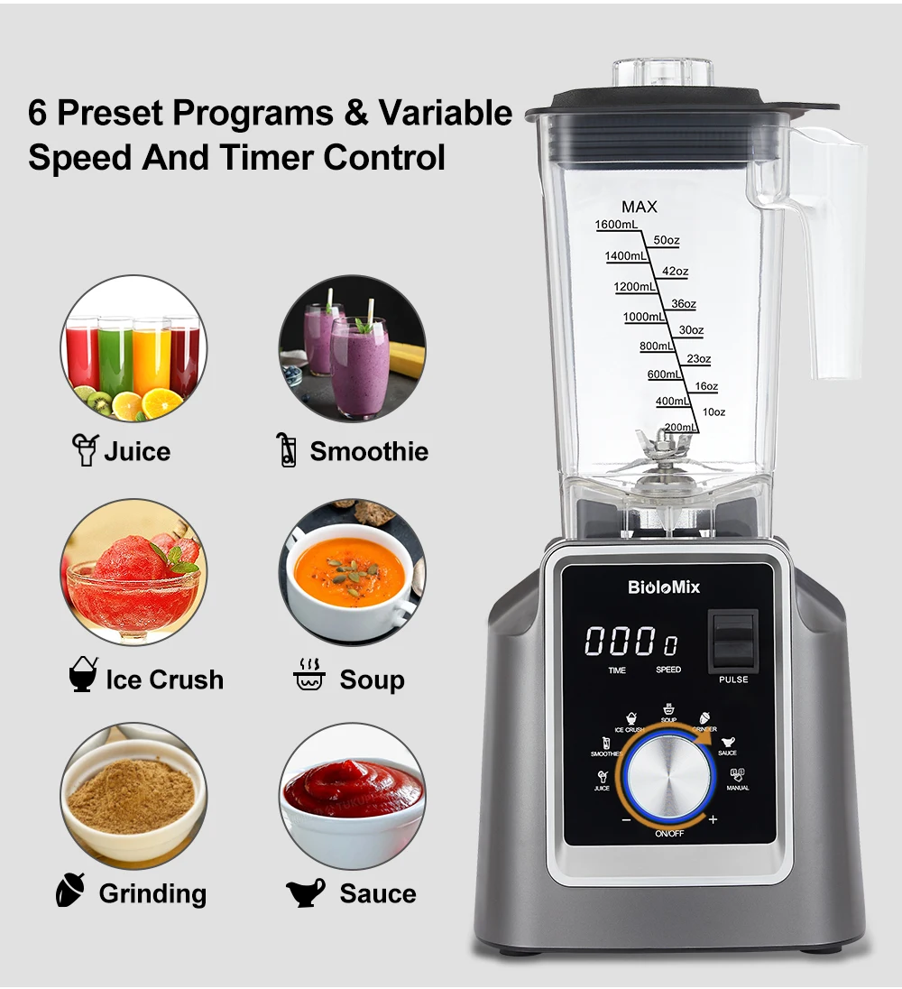 Biolomix Digital BPA FREE 2L Automatic Program Professional Commercial Blender Mixer Juicer Food Processor Ice Smoothies - Image 2