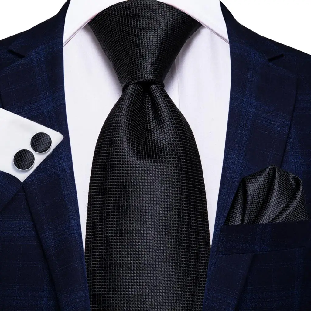 Black White Dot Silk Wedding Tie For Men Hanky Cufflink Gift Men Necktie Gravata Set Fashion Business Dropshipping Hi-tie Design - Image 3