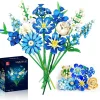 Blue Tulip Flower Bouquet Building Blocks Set Creative Artificial Plant Models Home Decor Idea Gift for Adults And Girls