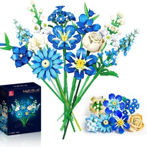 Blue Tulip Flower Bouquet Building Blocks Set Creative Artificial Plant Models Home Decor Idea Gift for Adults And Girls
