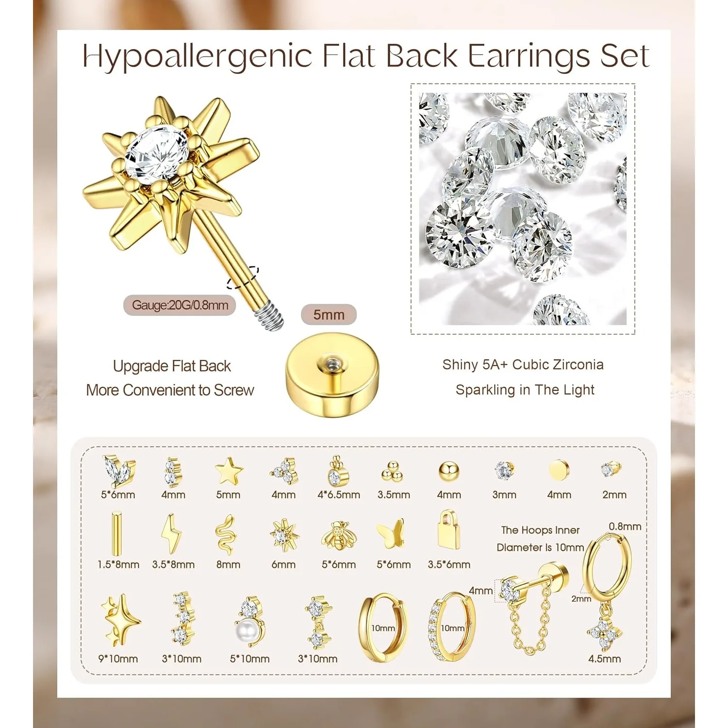 Bobisty 1pc Earrings Surgical Stainless Steel Earrings for Women Dainty Flat Back Earring Stud Hoop Cartilage for Sensitive Ears - Image 2