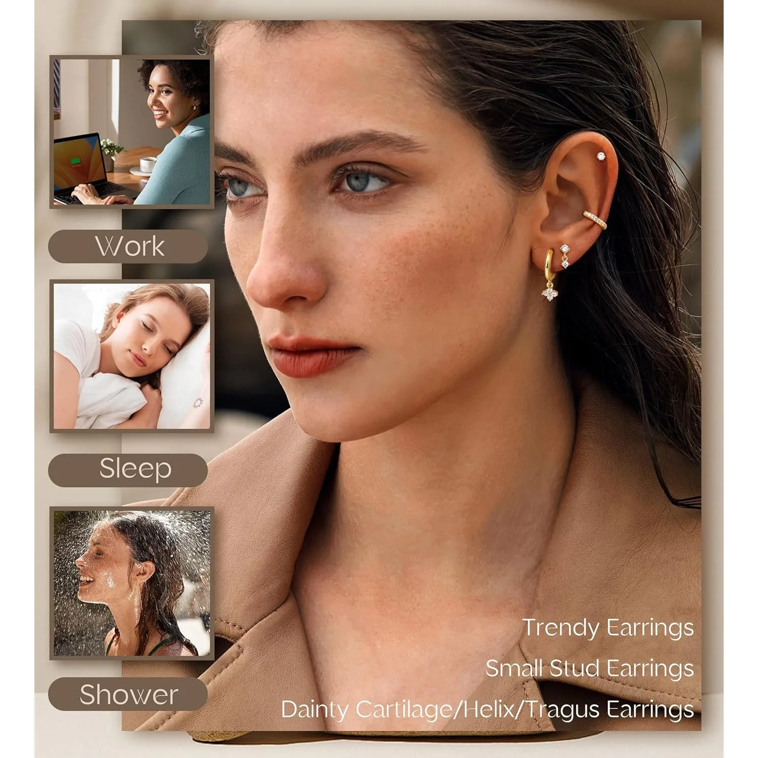 Bobisty 1pc Earrings Surgical Stainless Steel Earrings for Women Dainty Flat Back Earring Stud Hoop Cartilage for Sensitive Ears - Image 5