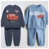 Boys Child Long-sleeved Tracksuits Cartoon Car Print Hoodies+Sweatpants Autumn Clothing Crewneck Tops Loose Pants Kids 2pcs