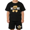 Boys Girls Summer Casual 2Pcs Set Lovely Bear Letter Print T-shirt & Shorts Comfortable Sports Running Suit