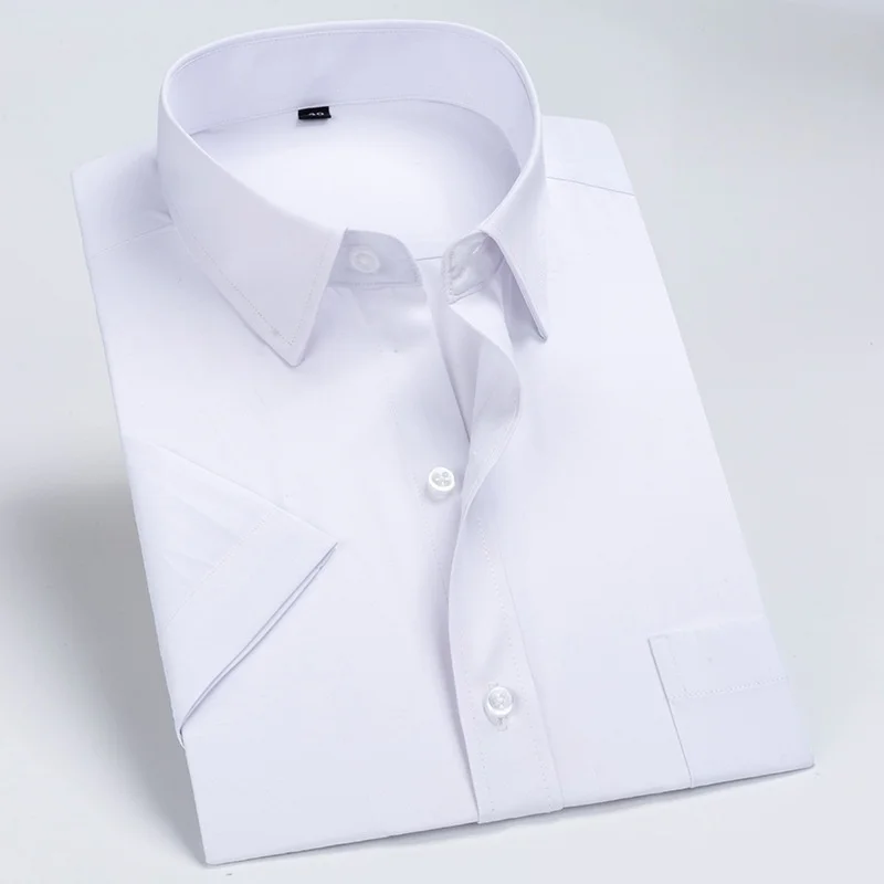 Business Dress Shirt Men Short Sleeve Autumn Spring Fashion Solid Casual Formal White Work Office Simple Basic Man Clothe S-7XL - Image 2