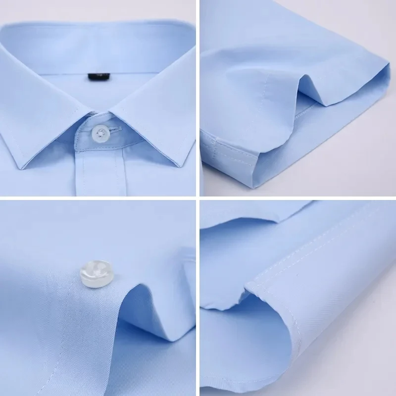 Business Dress Shirt Men Short Sleeve Autumn Spring Fashion Solid Casual Formal White Work Office Simple Basic Man Clothe S-7XL - Image 6