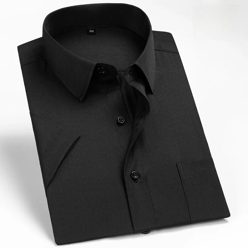 Business Dress Shirt Men Short Sleeve Autumn Spring Fashion Solid Casual Formal White Work Office Simple Basic Man Clothe S-7XL - Image 3