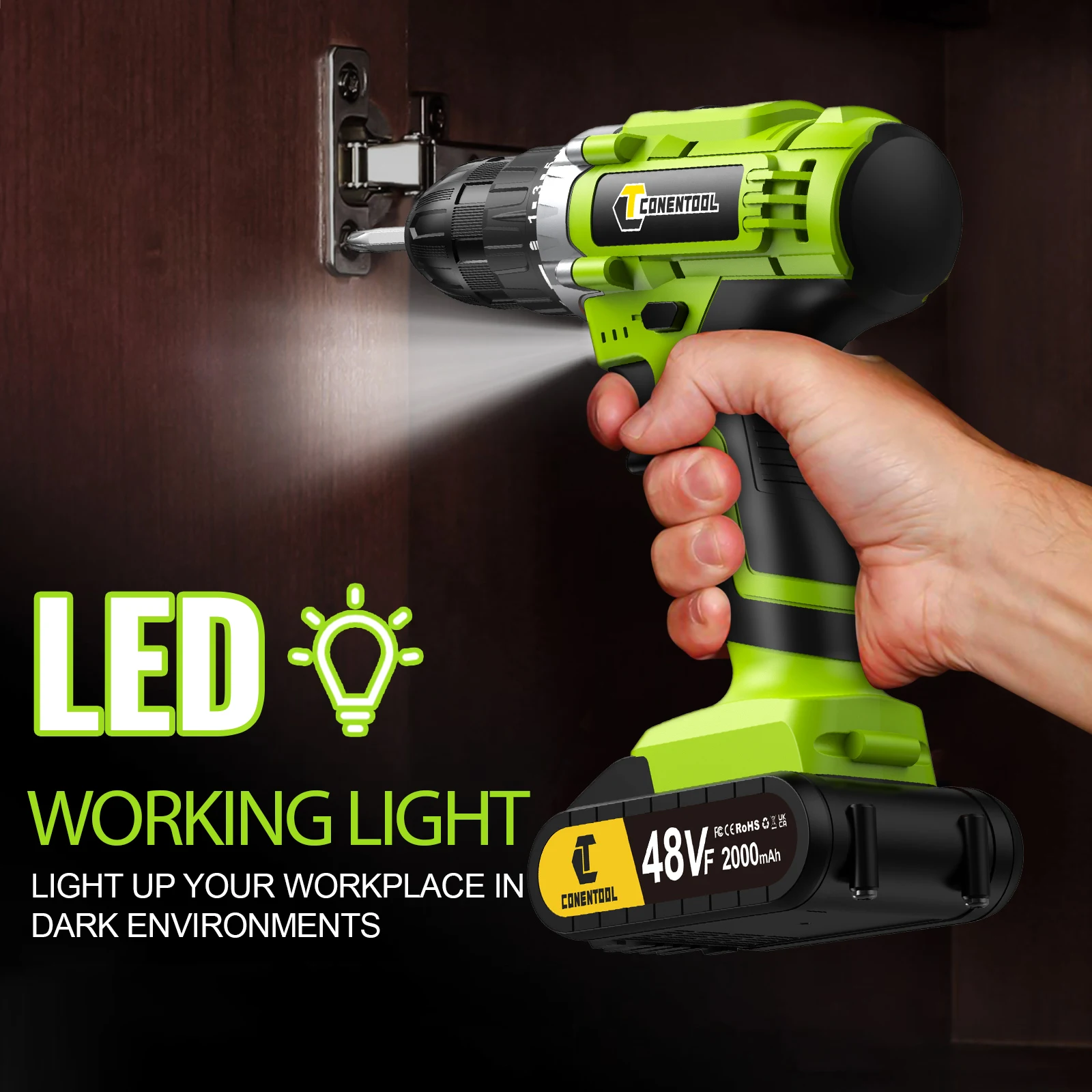 CONENTOOL Electric Screwdriver 48V Lithium-Ion Cordless Drill Driver Set LED Work Light Electric Drill Quick Changer Battery Set - Image 5
