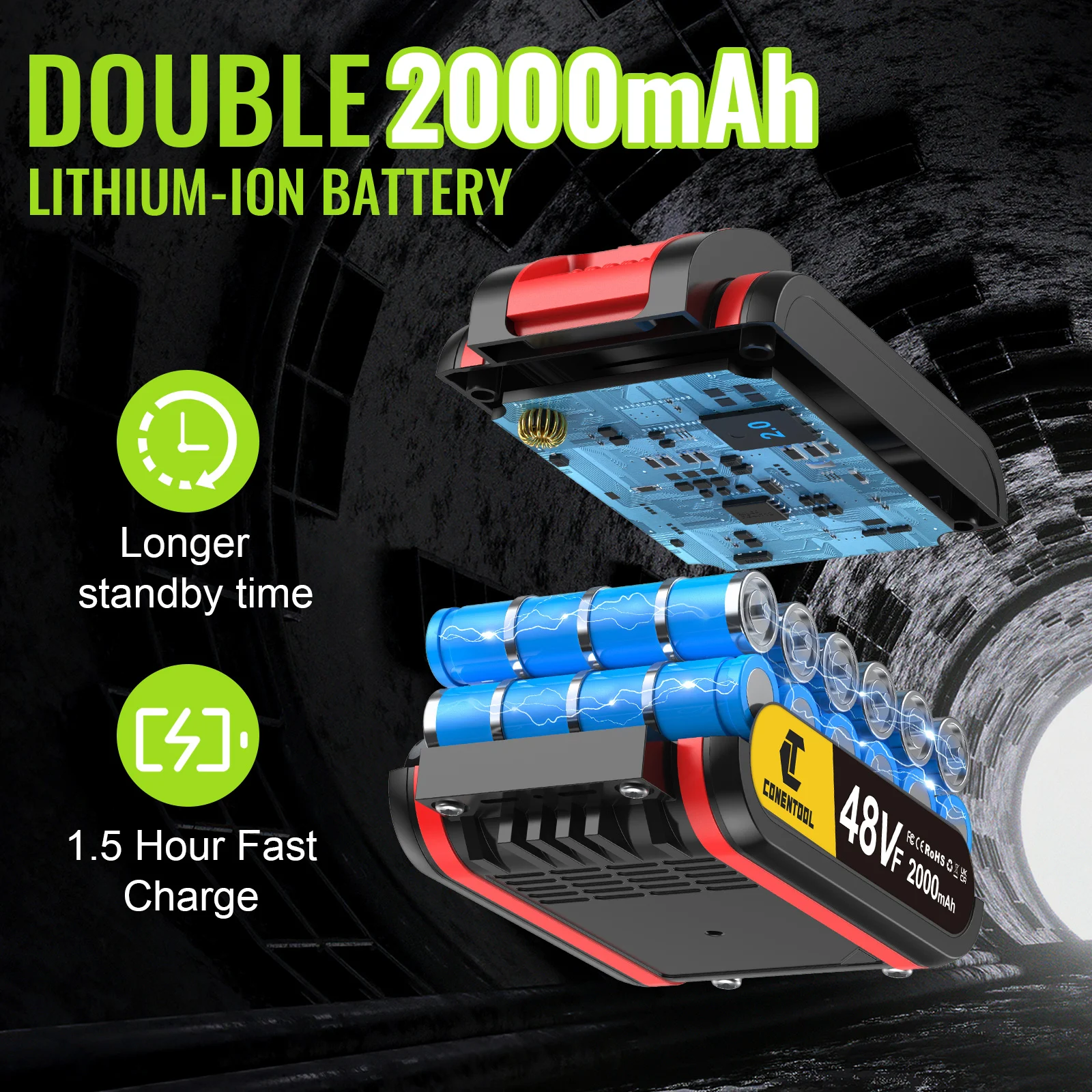 CONENTOOL Electric Screwdriver 48V Lithium-Ion Cordless Drill Driver Set LED Work Light Electric Drill Quick Changer Battery Set - Image 6
