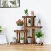 Carbonized Wood Plant Stand Multi Tier Succulent Rack Mini Desktop Plant Holder for Outdoor Balcony Garden