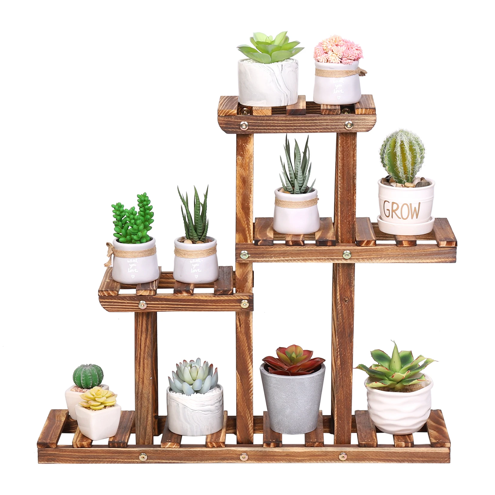 Carbonized Wood Plant Stand Multi Tier Succulent Rack Mini Desktop Plant Holder for Outdoor Balcony Garden - Image 3