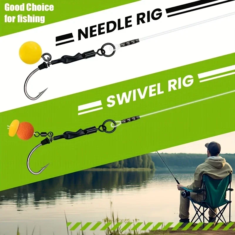 Carp Fishing Rigs Pre-Tied, Combi & Hair Rigs with Rolling Swivels, 100% Fluorocarbon Ready-to-Use Tackle for Method Feeder - Image 5