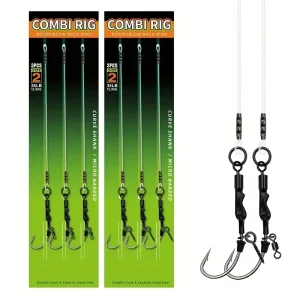 Carp Fishing Rigs Pre-Tied, Combi & Hair Rigs with Rolling Swivels, 100% Fluorocarbon Ready-to-Use Tackle for Method Feeder