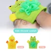 Cartoon Animal Bath Gloves Dual-Side Exfoliating & Gentle Massage for Kids - Plant Fiber/Cotton Material, Quick-Dry