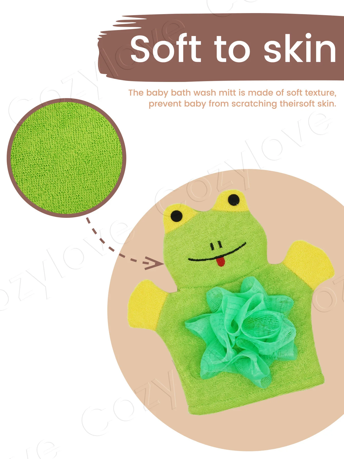 Cartoon Animal Bath Gloves Dual-Side Exfoliating & Gentle Massage for Kids - Plant Fiber/Cotton Material, Quick-Dry - Image 4