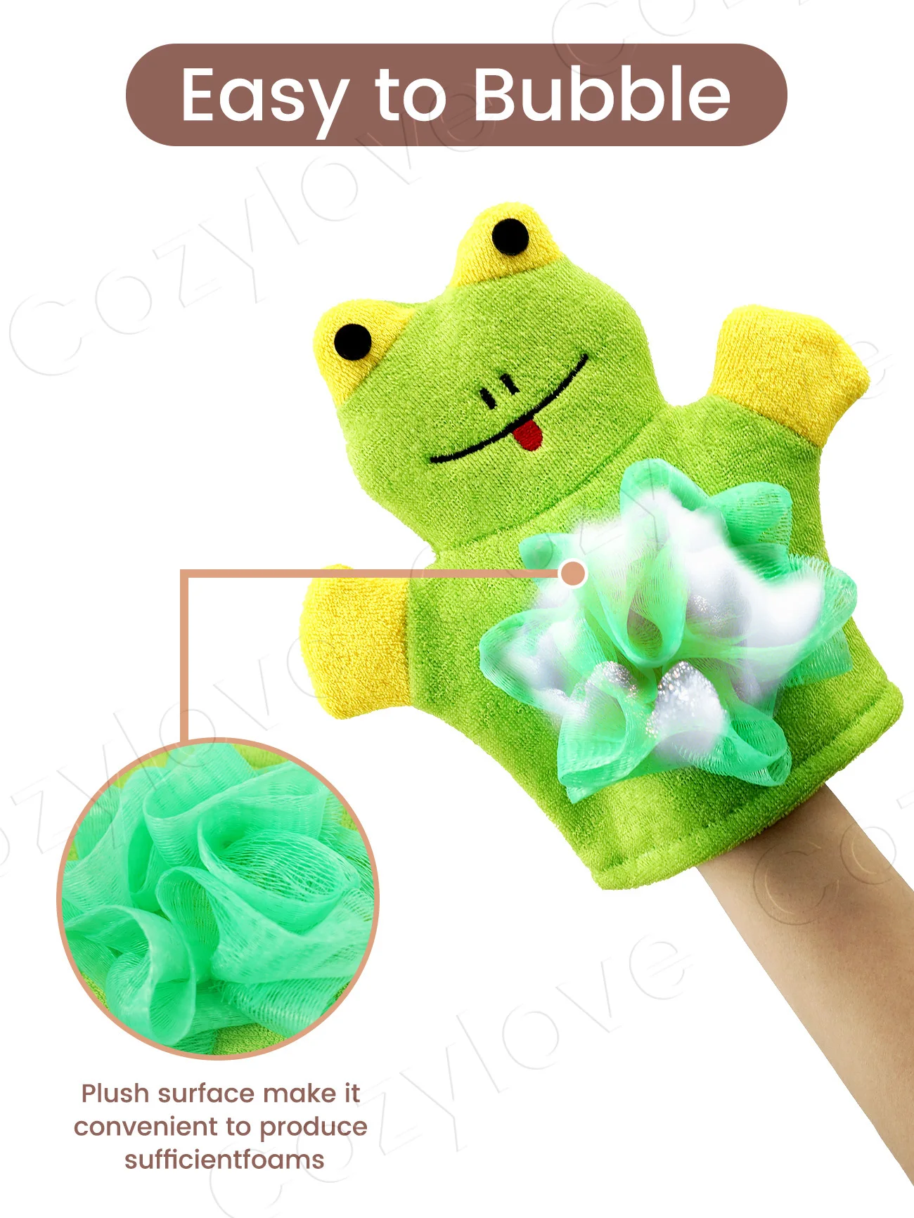 Cartoon Animal Bath Gloves Dual-Side Exfoliating & Gentle Massage for Kids - Plant Fiber/Cotton Material, Quick-Dry - Image 6