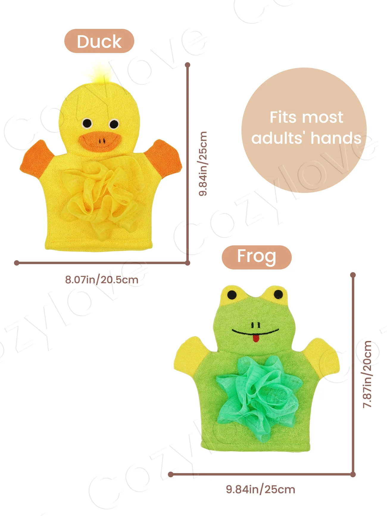 Cartoon Animal Bath Gloves Dual-Side Exfoliating & Gentle Massage for Kids - Plant Fiber/Cotton Material, Quick-Dry - Image 2