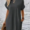 Casual Solid Color Mini Dress Women Round Neck Short Sleeve Dresses Summer Everyday Dresses