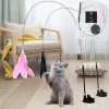 Cat Teaser Toy Cat Teaser Pole with Feather Bell Extended Rod Suction Cup Durable Bite Teaser Stick Replaceable Feather Head