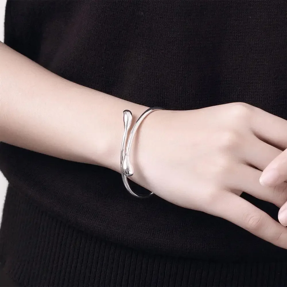 Charm 925 Sterling Silver Bracelets for Women fine Water droplets bangles lady Fashion Wedding Party Christmas Gift Jewelry - Image 4