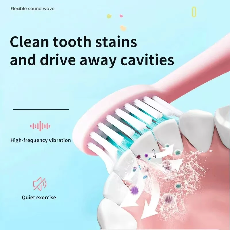 Children Electric Toothbrush Cartoon Kids With Replacement Head Ultrasonic IPX7 Waterproof Rechargeable Sonic Toothbrush - Image 3