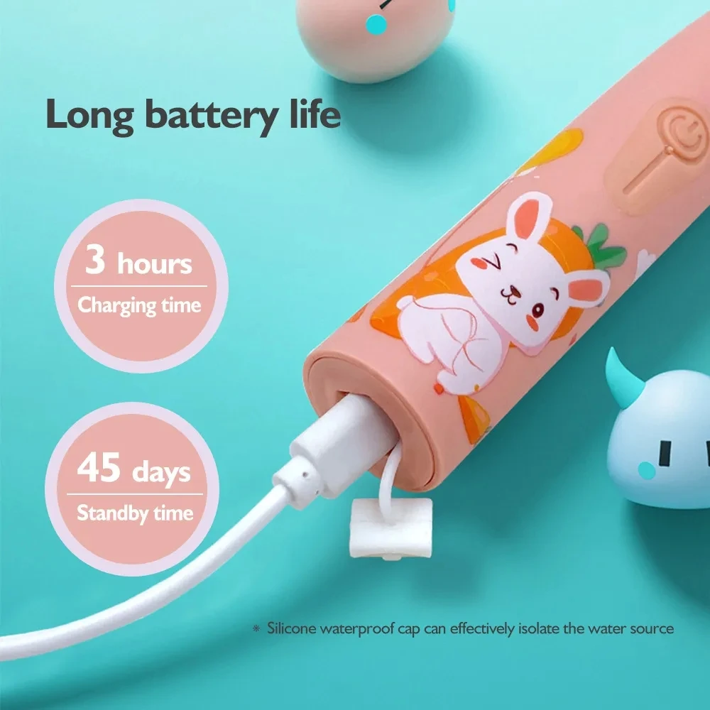 Children Electric Toothbrush Cartoon Kids With Replacement Head Ultrasonic IPX7 Waterproof Rechargeable Sonic Toothbrush - Image 5