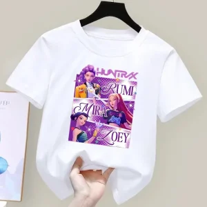 Children's K-pop Demon Hunter Short-Sleeved T-shirt, Cartoon Print T-shirt, Boys and Girls' Summer Casual T-shirt, Gift