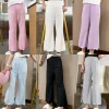 Children's solid color bell bottoms girls summer color casual fashion pants female students elastic waist pants with wavy sides.