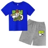 Children's summer trendy short-sleeved set, solid color printed outdoor sports round neck set