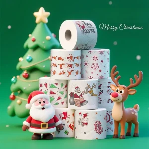 Christmas Cartoon Toilet Paper - Toilet Paper with Snowman and Christmas Tree Patterns, Suitable for Home and Party Decorations.