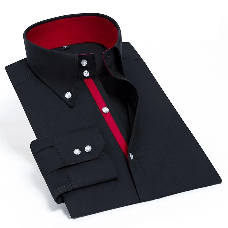 Classic Dress Shirt for Men Crystal Rhinestone Buckle Long Sleeve Slim Fit Korean Fashion Business Casual White Formale Shirts - Image 2
