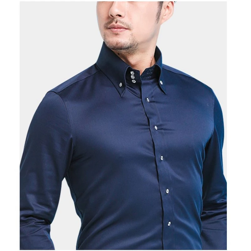 Classic Dress Shirt for Men Crystal Rhinestone Buckle Long Sleeve Slim Fit Korean Fashion Business Casual White Formale Shirts - Image 3